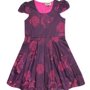 Purple Pleated A-Line Sundress with Puff Cap Sleeves